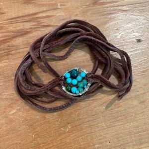 Genuine Leather Wrap Bracelet with Turquoise Stone